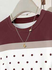 Resyla 女士束腰多色条纹拼接短袖波点印花T恤 - 彩色 - 查看 3