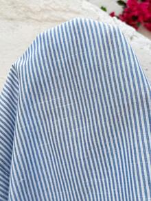 SHEIN Áo hai dây kẻ sọc dáng rộng dành cho bà bầu - Màu xanh lam - Xem 7
