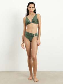 KSTM Women's Solid Color Ruched Swimwear Bottom For Summer Vacation - Green - View 3