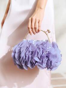 SHECARRY Ladies' Dinner Bag, Three-Dimensional Flower Exquisite Handbag - Purple - View 1