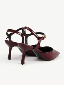 CUCCOO CHICEST 7.2cm Pointed Toe Buckle Strap Pumps, Glossy Leather High Heels, Commuting Style, Multiple Colors, Suitable For Daily Wear And Dates Elegant Shoes Wedding Shoes Summer Shoes Bride Shoes - Burgundy - View 10