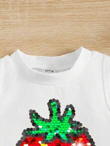 SHEIN Young Girl Casual Cute Sweet Textured Strawberry Pattern Sleeveless Round Neck Tank Top, Cream White, Vacation Vibe, Summer Fruit, Suitable For Summer, Vacation, Daily Wear, Valentine's Day - Multicolor - View 4