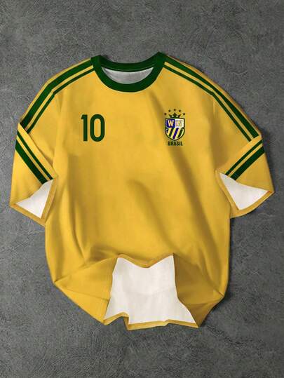 SHEIN Bolty青少年男童休闲简约短袖圆领T恤，适合夏季穿着