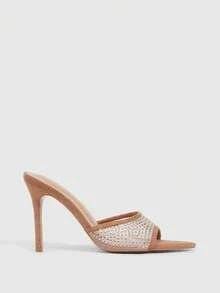 CUCCOO SZL Sandales à talons hauts en maille ornées de strass couleur champagne - Camel - Voir 3