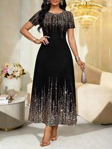 SHEIN Lady Vestido elegante de fiesta con estampado de brillo para mujer - Multicolor - Ver 3