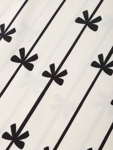 GlowEve Women's Butterfly Knot Striped Print Waist A-Line Dress, Charming Elegant Casual Vacation Commute Sexy Fashion Date French Street Retro Versatile Spring/Summer New Style, Apricot Base With Black Pattern Short Sleeve Midi Dress - Multicolor - View 6