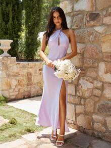 KARISMINA Women's Spring/Summer Fashion Casual Romantic Minimalist Elegant Comfortable Sexy Wedding Guest Dress, Pink & Purple Dress,Women's Summer Dress, Women's Elegant And Romantic Party Loose And Elegant Dress, Vacation And Leisure Romantic Dress, Women's Summer Outfit, Women's Beach Vacation Outfit, Women's Summer Holiday Outfit, Women's Casual Dress, Women's Wedding Guest Dress, Women's Birthday Party Dress, Women's Romantic Vacation Dress, Women's Festival Dress, Women's Knot Strap Dress, Women's F - Mauve Purple - View 4