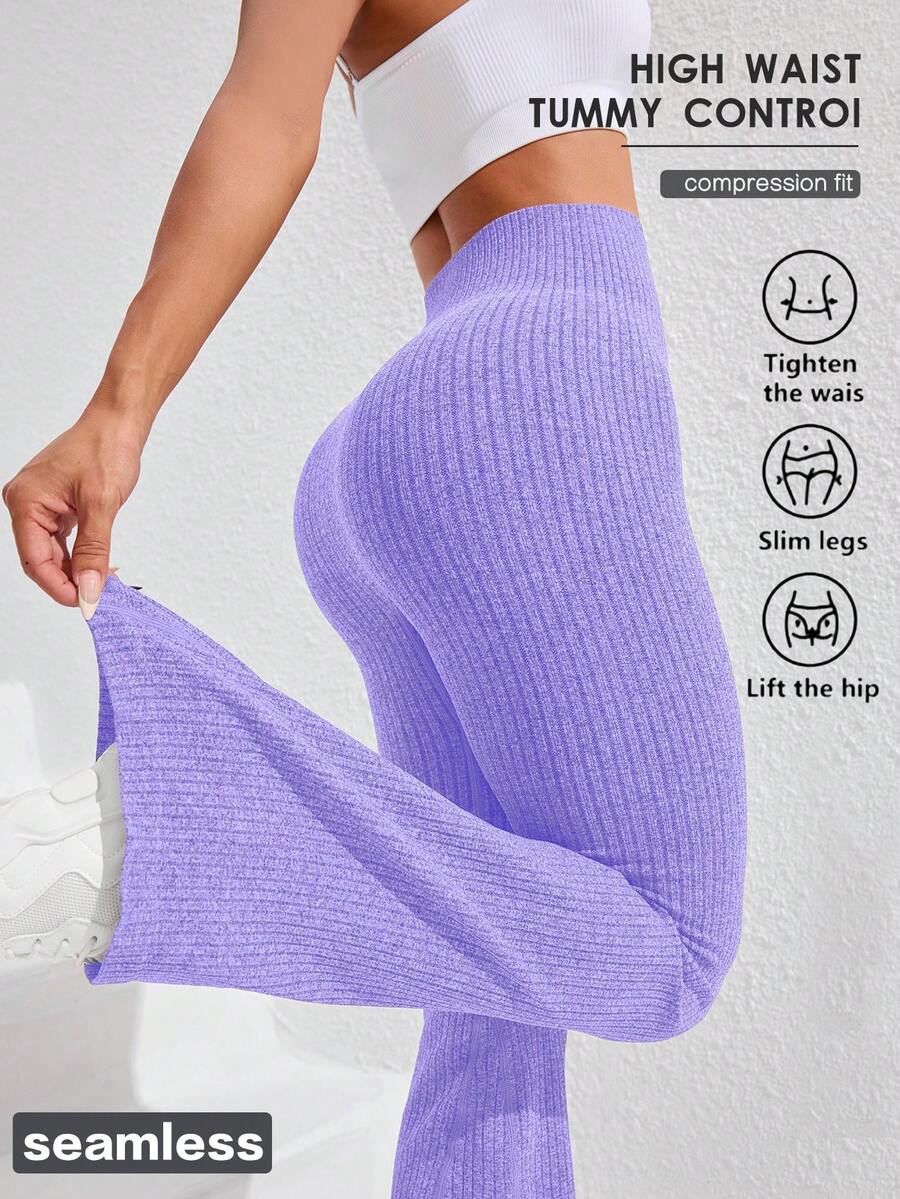 Slayform Leggings deportivos y de yoga de cintura alta, acanalados, cómodos, transpirables y sin costuras - Púrpura malva - Ver 1