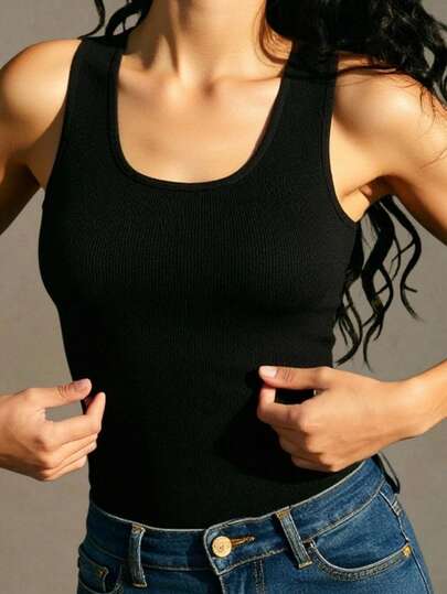 Camiseta de tirante ancho para mujer, clásica y casual. Tela de poliéster y elastano, ideal para temporadas de primavera y verano. Diseño ajustado, cuello redondo, sin mangas, cómoda, fresca y ligera, ideal para el uso diario.