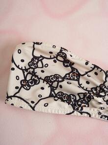 HELLO KITTY AND FRIENDS | SHEIN 女士时尚可爱猫咪印花前褶皱无肩带文胸 - 紅色 - 查看 7