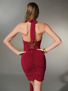 Nuvra Low-Cut Waist-Cinching Butt-Lifting Mini Bodycon Dress - Burgundy - View 5