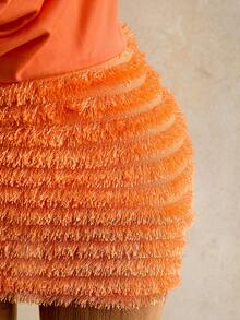 Mistrie Solid Color Halter Draped Backless Sexy Sleeveless Mini Dress - Orange - View 3