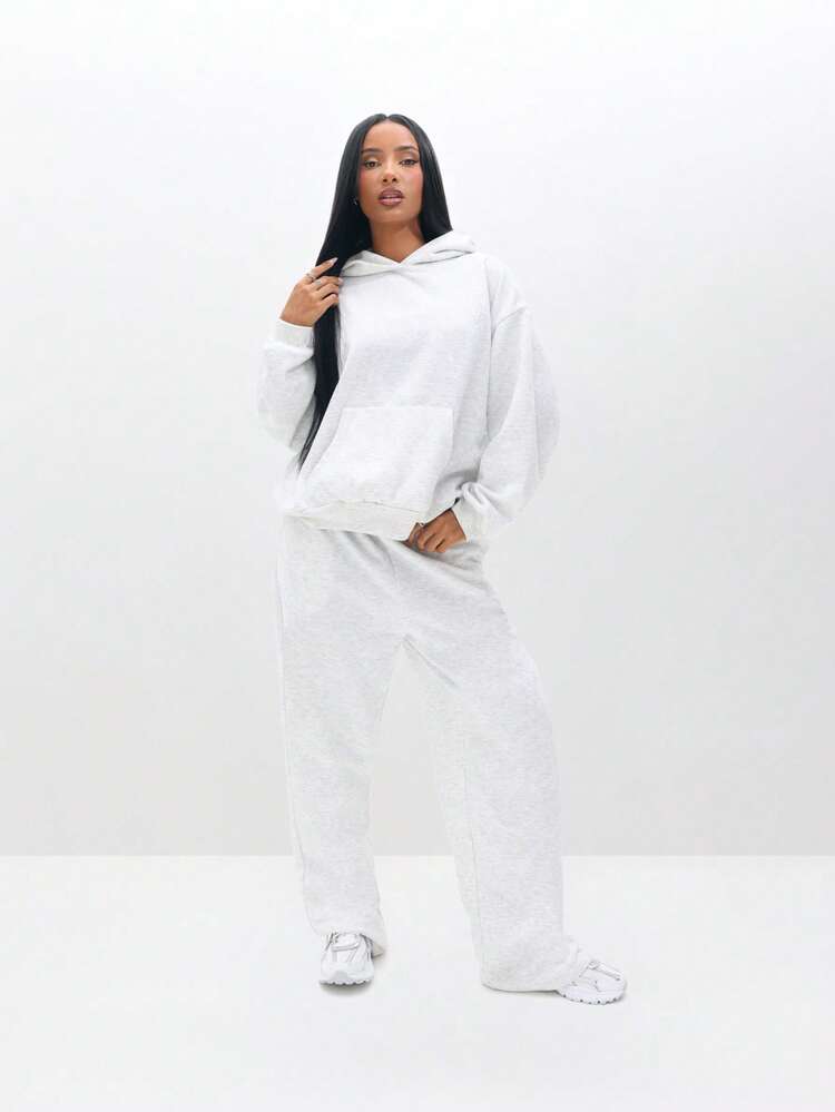 BABYPHAT Plus Size Heathered Grey Rhinestone Script Oversized Pullover Hoodie With Drawstring For Casual Winter Comfort