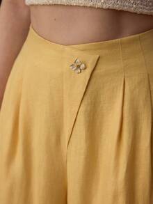 MOTF PREMIUM WOMEN'S 100% LINEN YELLOW SUIT PANTS, SUITABLE FOR DAILY, DATING, AND COMMUTING, SPRING/SUMMER - Yellow - View 2