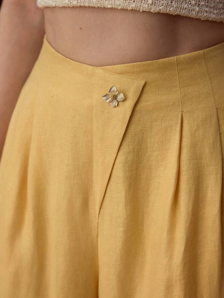 WOMEN'S 100% LINEN YELLOW SUIT PANTS, SUITABLE FOR DAILY, DATING, AND COMMUTING, SPRING/SUMMER