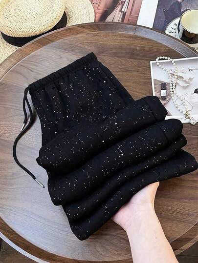 EMERY ROSE بدلة كاجوال من البلوزة الرياضية المعدنية والبنطلون المحبوك بمقاسات كبيرة