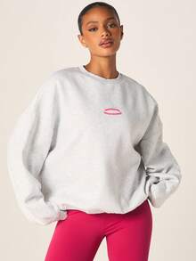 MISSGUIDED 女士宽松圆领卫衣，粉色Logo印花长袖休闲套头衫，适合秋冬季穿着 - 淺灰色 - 查看 1