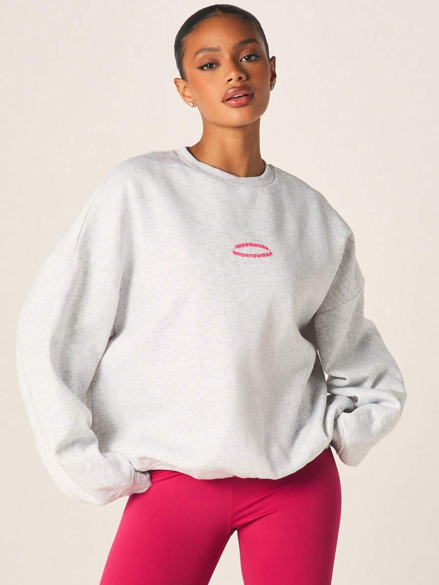 MISSGUIDED 女士宽松圆领卫衣,粉色Logo印花长袖休闲套头衫,适合秋冬季穿着 - 淺灰色 - 查看 1