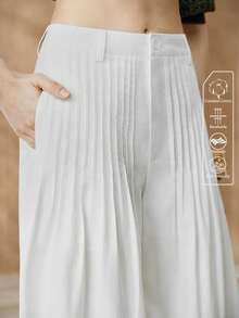 Arave Quần nữ dệt từ vải cotton nguyên chất, cạp thường, ống rộng, họa tiết kẻ sọc, kiểu dáng thường ngày. - trắng - Xem 1
