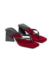 CUCCOO SZL Women's Fashion Rhinestone Ankle Strap Chunky Heel Round Toe Comfortable Sandals - Burgundy - View 1