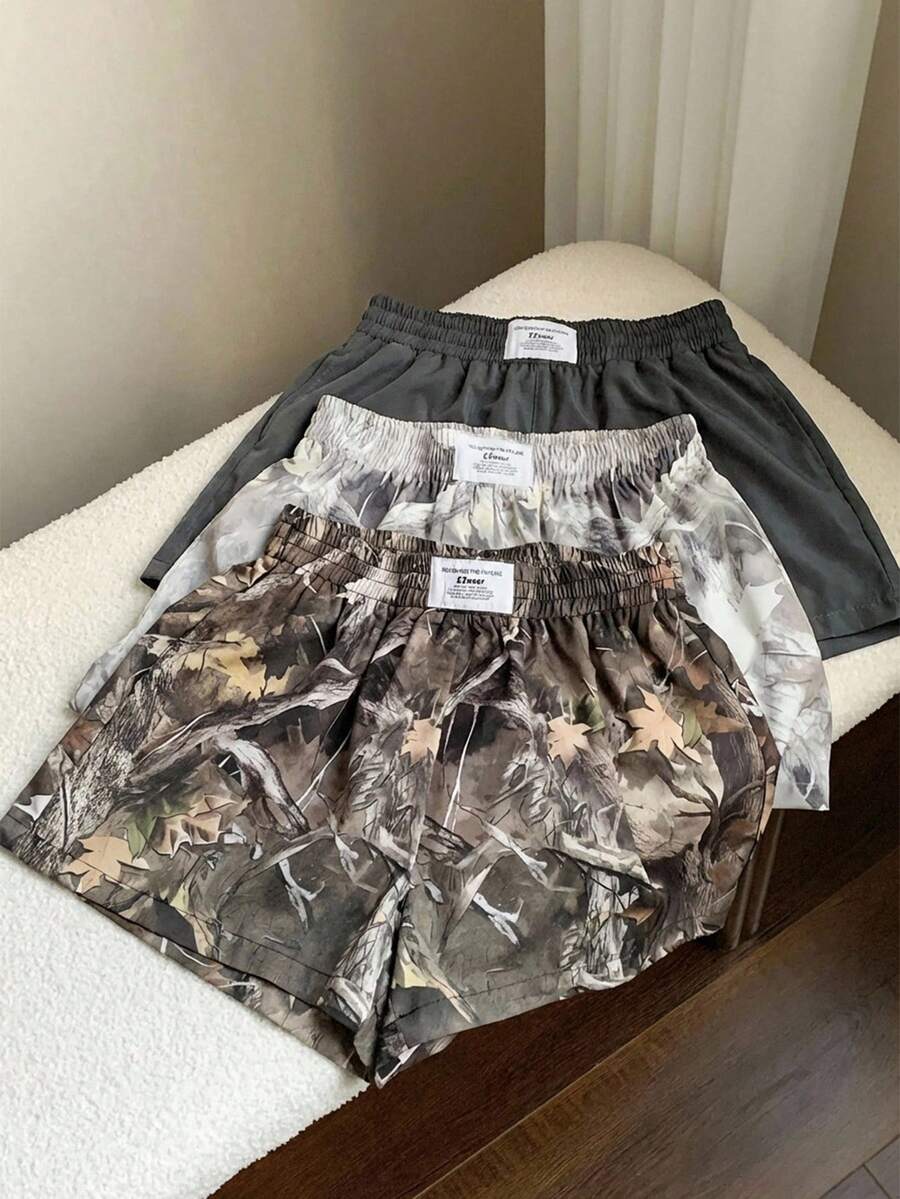 Comfortcana 3pcs Women's Casual Solid Color & Camouflage Print Shorts - Dark Grey - View 1