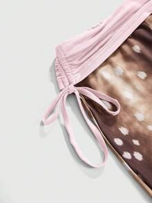 ROMWE Avant Y2K Fashion Low-Waist Tight Deer Floral Print Flare Pants - Brown - View 3