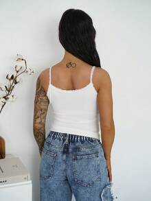 SAYEHFBABY 女士修身蕾丝边吊带背心 Y2k 夏季 - 白色 - 查看 2