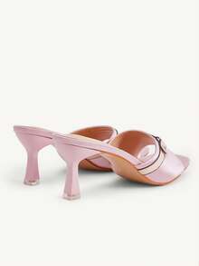CUCCOO CHICEST Pink Satin Buckle-Trimmed High-Heeled Sandals Square Toe Contrasting Color Thin-Heeled Party Sandals Wedding Shoes Spring Shoes Bride Shoes - Pink - View 10
