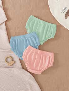 Bộ 3 quần short dệt kim màu trắng, cạp chun, kiểu dáng thường ngày, đa năng cho bé gái. - Nhiều màu - Xem 2