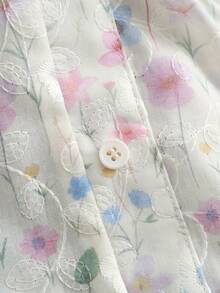 GlowEve Áo kiểu nữ mùa xuân/hè 2026 mới với họa tiết thêu hoa nhí, viền bèo nhún, tay ngắn, thích hợp cho kỳ nghỉ. - Nhiều màu - Xem 4