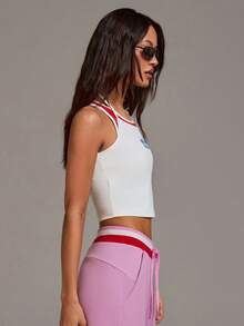 Athîral Women's Letter Print Patchwork Top And Drawstring Waist Long Pants Casual Sports Suit - Multicolor - View 5