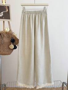 GlowEve 2026夏季新款流苏拼接休闲直筒阔腿百搭裤 - 杏色 - 查看 2