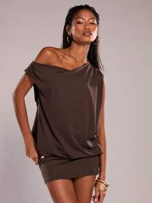 SHEIN BAE 女士休闲波西米亚风串珠腰带不对称露肩连衣裙/音乐节连衣裙/节日派对连衣裙/夜店连衣裙/腰带连衣裙/夏季连衣裙/音乐节连衣裙/锐舞派对连衣裙 - 棕色 - 查看 7