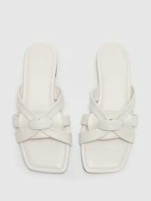 CUCCOO BIZCHIC Beach Daily Outer Wear Square Toe Slippers Women's Spring And Summer New Fashion Simple And Versatile Slip-On Shoes Holiday Comfortable Soft-Soled Sandals - Off-white - View 10