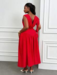 Xyvia 女士春夏新款优雅黑色露背荷叶边长裙，适合情人节约会、派对、宴会等场合。 - Fiery Red - 查看 4