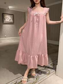 DAZY 甜美花卉蕾丝拼接无袖方领宽松长连衣裙，夏季女士休闲装 - 粉色 - 查看 6