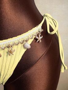 Zestiva Ensemble de bikini 2 pièces pour femmes avec Top à rayures ondulées et liens au cou, pour l'été - Jaune citron - Voir 7