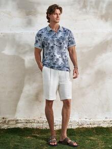 Airaco 海軍藍花卉夏季休閒男士 Polo 衫，舒適時尚度假海灘夏威夷圖案印花 Polo 衫 - 彩色 - 查看 5