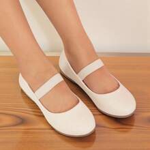 Zapatos planos de suela blanda y fáciles de usar para niñas Estilo Mary Jane en Color Sólido para Todas las Temporadas - Blanco - Ver 2