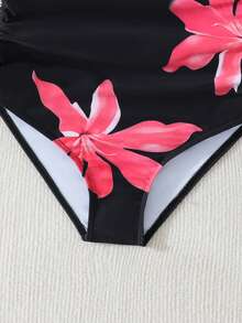 SHEIN 少女款吊带泳衣，花卉印花，抽绳设计，蝴蝶结装饰，可调节肩带，甜美优雅，适合度假、海滩、泳池、冲浪等场合。 - 彩色 - 查看 5