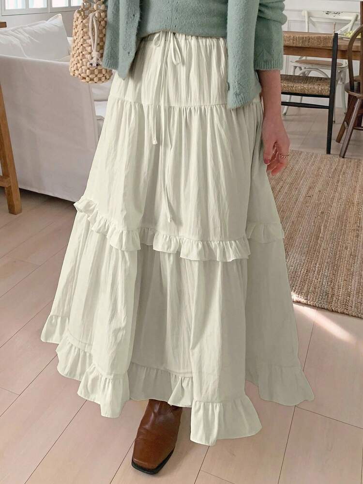 Women's Loose A-Line Ruffle Hem Skirt