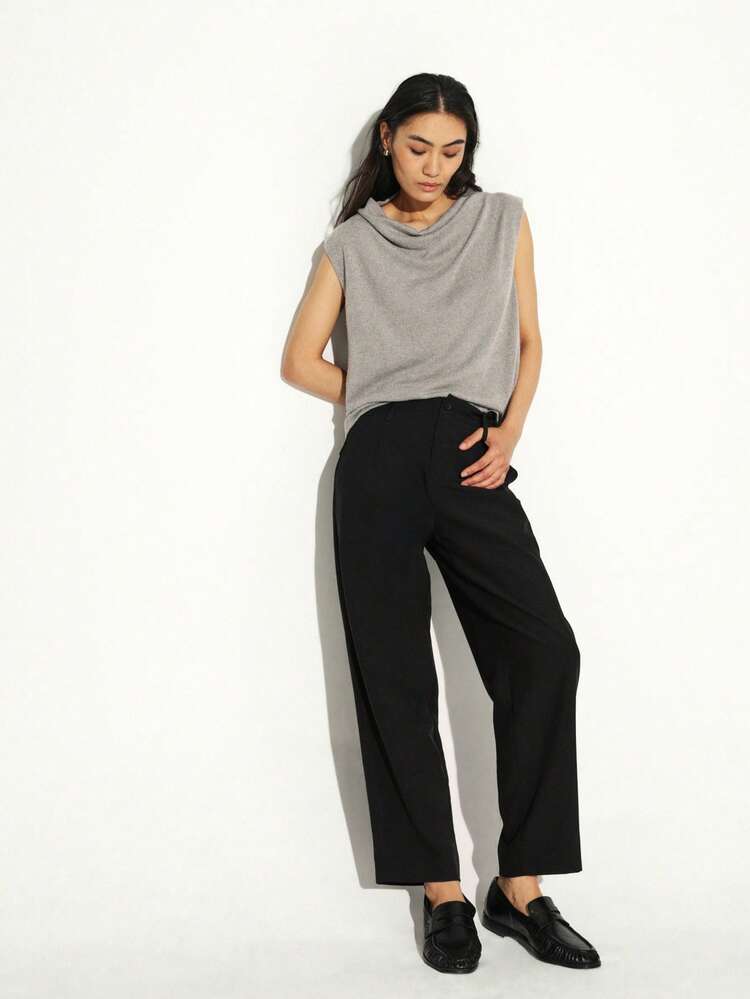 KSTM Women's Straight Smart Casual Business Work Office Professional Tailored Trousers Black Pants