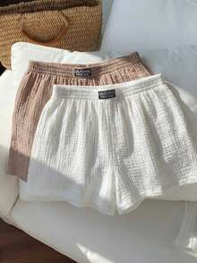 Comfortcana 2件套100%纯棉女士字母提花阔腿短裤套装，夏季短裤 - 彩色 - 查看 7