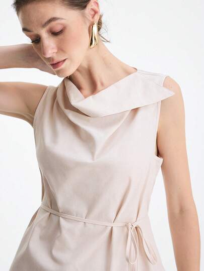 Aalyst Women's Solid Color Knotted Waist Casual Versatile Daily Wear Top