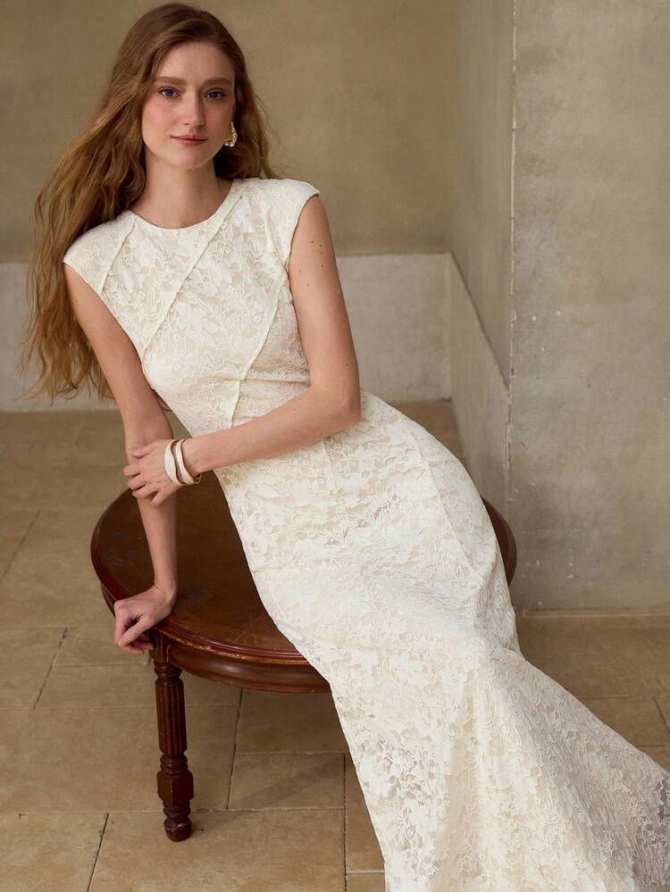 WOMEN'S ROMANTIC LACE STRUCTURED LONG DRESS, SPRING/SUMMER