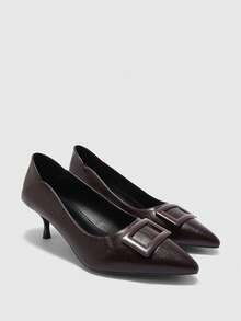 CUCCOO BIZCHIC Buckle Simple And Generous Fashion Versatile Casual Workplace Commuter Women's High Heels Shoes Spring Shoes - Dark brown - View 7