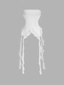 SHEIN MOD Áo quây nữ thời trang Y2K màu trơn, vạt bèo bất đối xứng - trắng - Xem 4