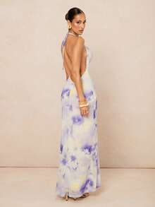 Lumalex 女士露背吊带无袖优雅长裙，时尚夏季 - 杏色 - 查看 3