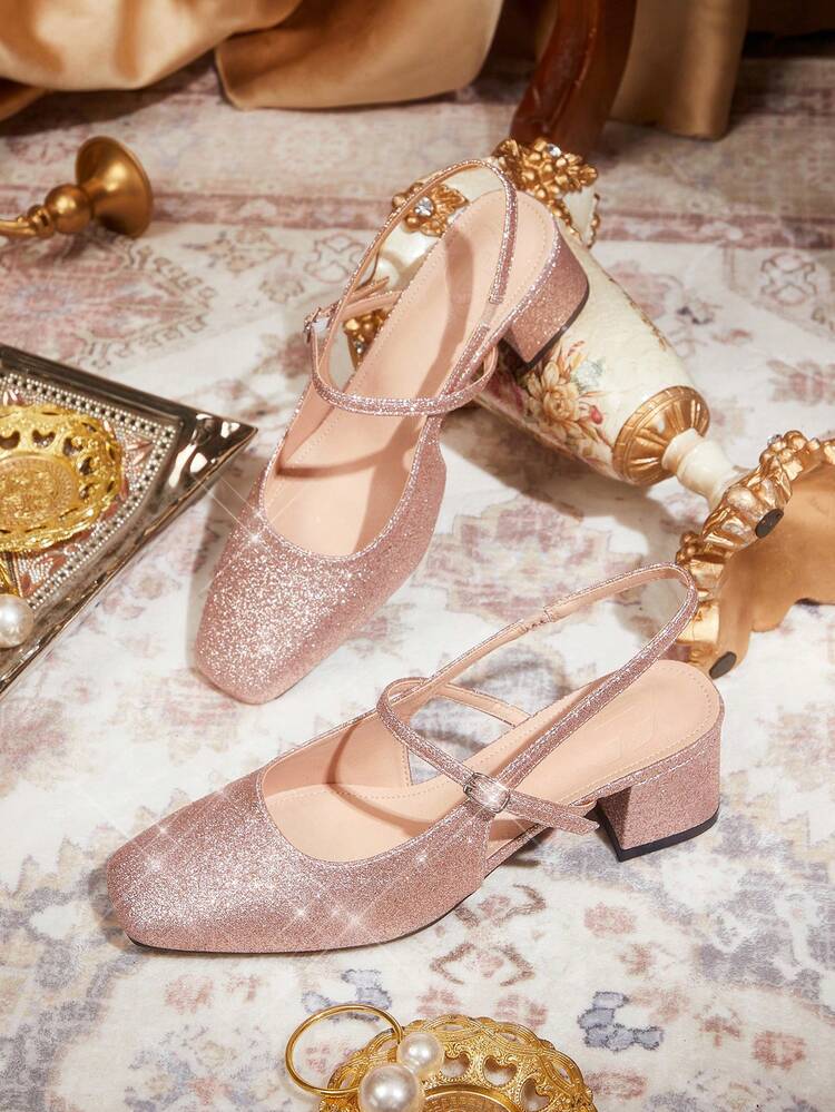 CUCCOO TILAWA Women Shoes Fashion Gold Thick Heel With Square Round Head Empty High Heels