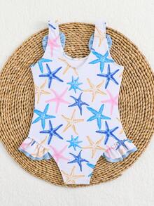 新款女童连体泳衣，柠檬印花荷叶边吊带比基尼，可爱款式 - 彩色 - 查看 2